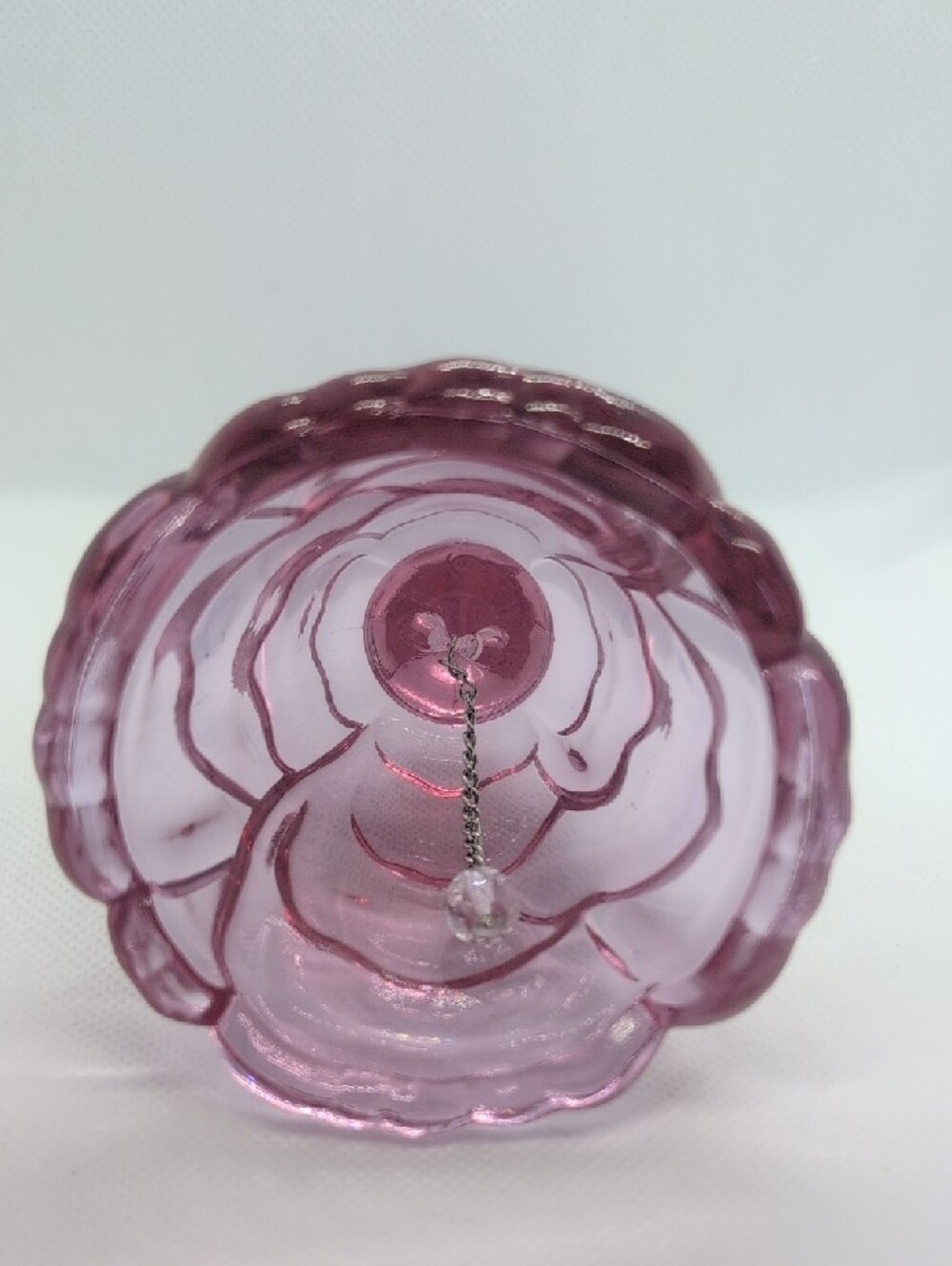 Vintage Fenton Rose pink Glass Draped Bell With Butterfly Finial - Picture 6 of 6